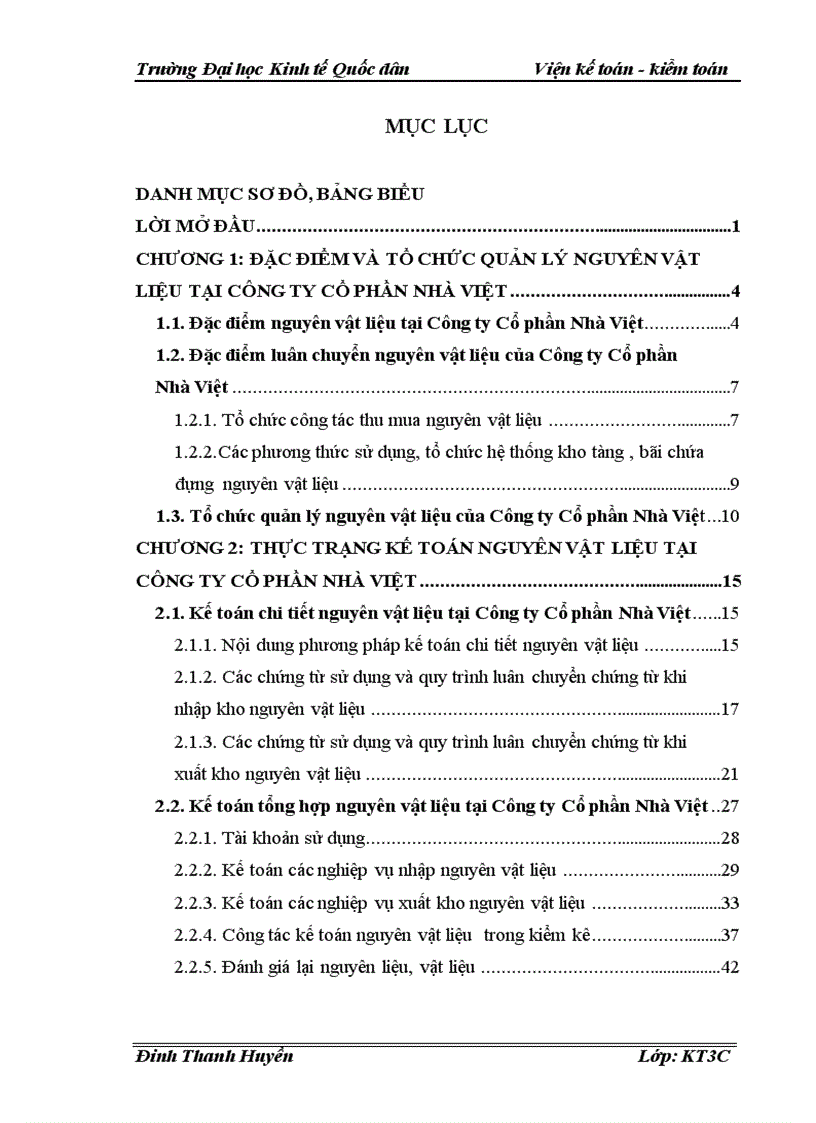 Hoàn thiện kế toán nguyên vật liệu tại Công ty Cổ phần Nhà Việt