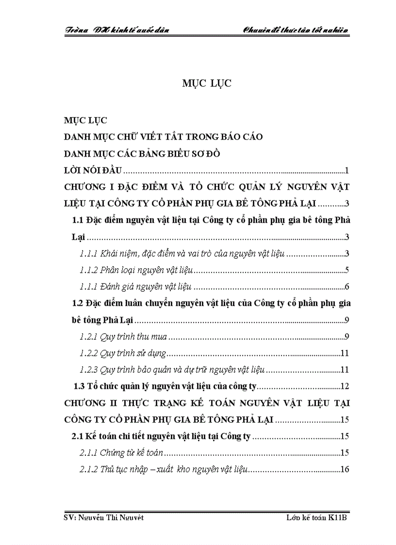 Hoàn thiện kế toán nguyên vật liệu ở Công ty cổ phần phụ gia bê tông Phả Lại