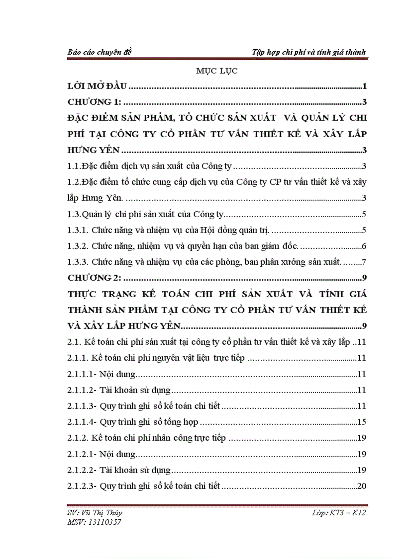 Tập hợp chi phí sản xuất và tính giá thành sản phẩm tại công ty Cổ phần tư vấn thiết kế và xây lắp Hưng Yên
