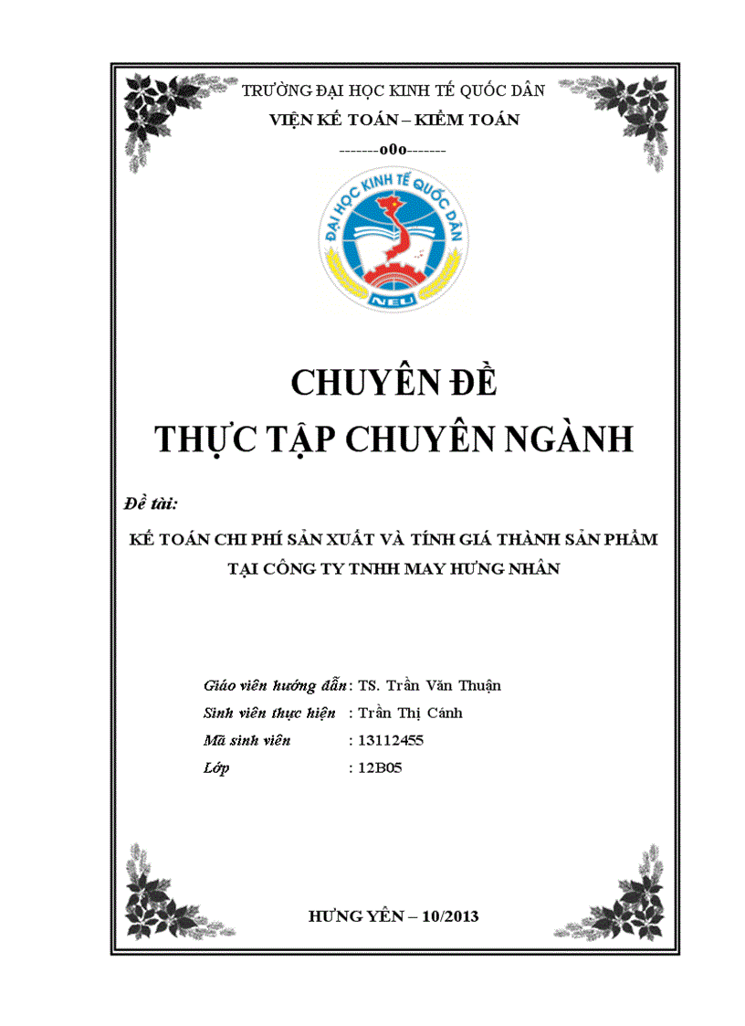 Kế toán chi phí sản xuất và tính giá thành sản phẩm  tại Công ty TNHH May Hưng Nhân