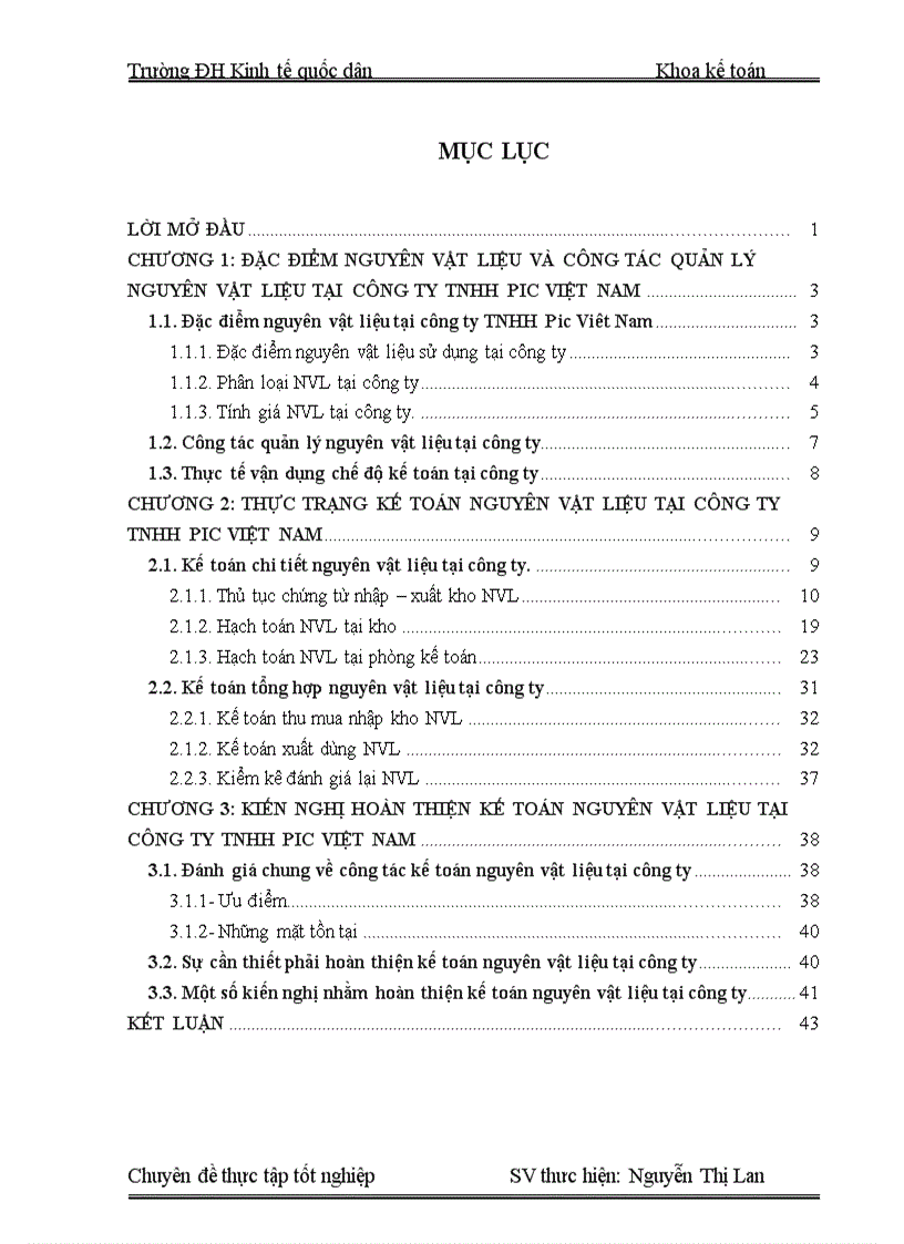 Hoàn thiện kế toán nguyên vật liệu tại công ty TNHH Pic Việt Nam