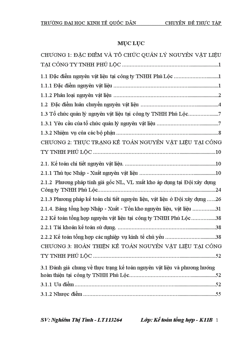 Hoàn thiện kế toán nguyên liệu vật liệu tại Công ty TNHH Phú Lộc