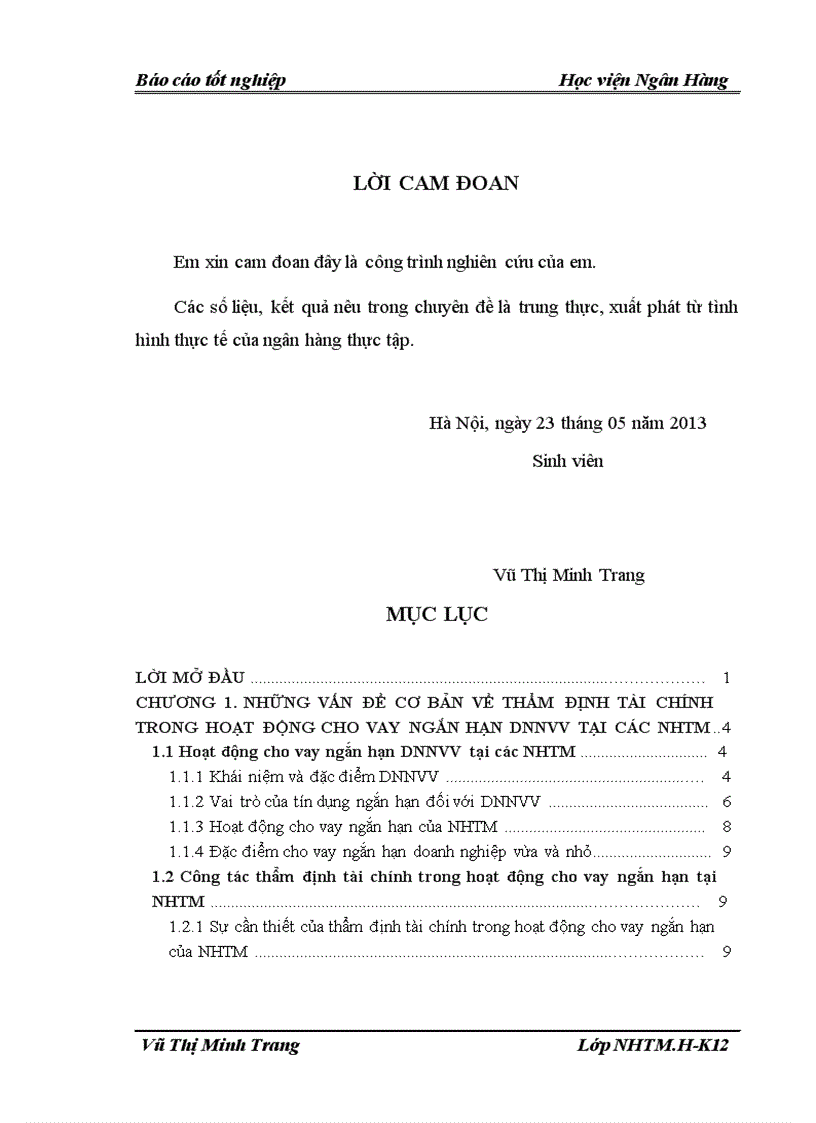Nâng cao chất lượngthẩm định tài chính trong hoạt động cho vay ngắn hạn DNNVV tại NHNo&PTNT Chi nhánh Hà Nội