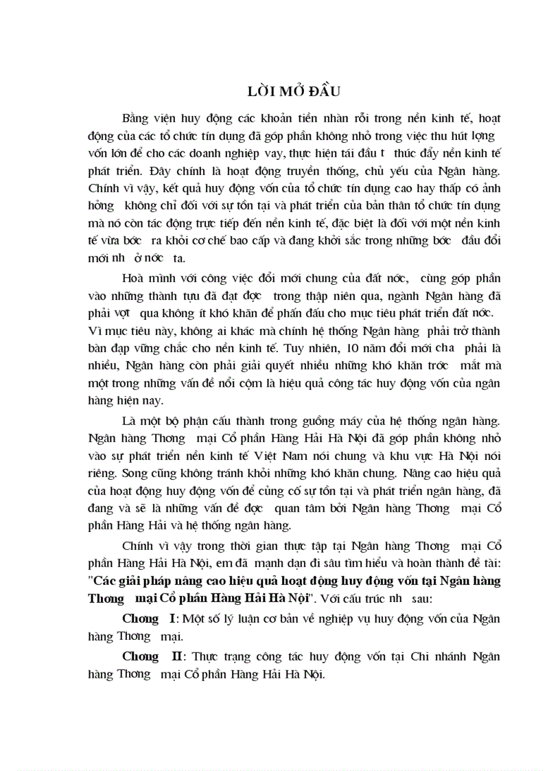 Các giải pháp nâng cao hiệu quả hoạt động huy động vốn tại Ngân hàng Thương mại Cổ phần Hàng Hải Hà Nội