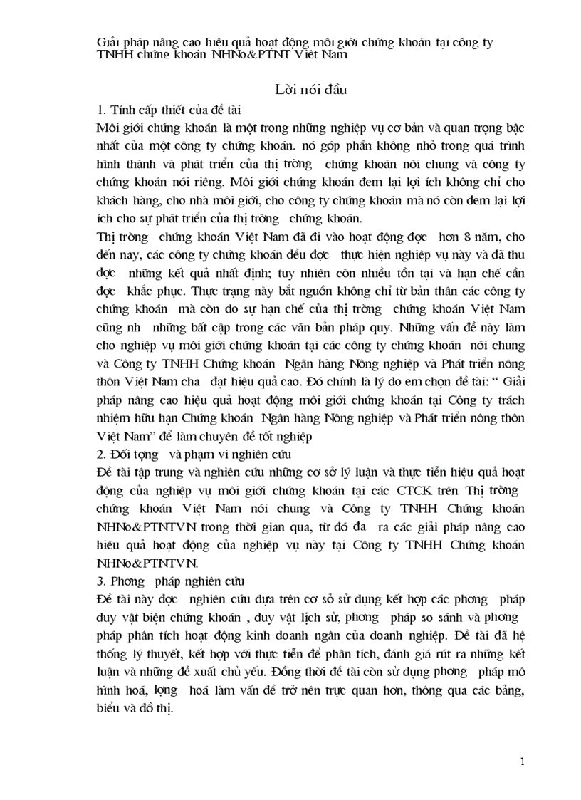 Giải pháp nâng cao hiệu quả hoạt động môi giới chứng khoán tại công ty TNHH chứng khoán NHNo&PTNT Việt Nam