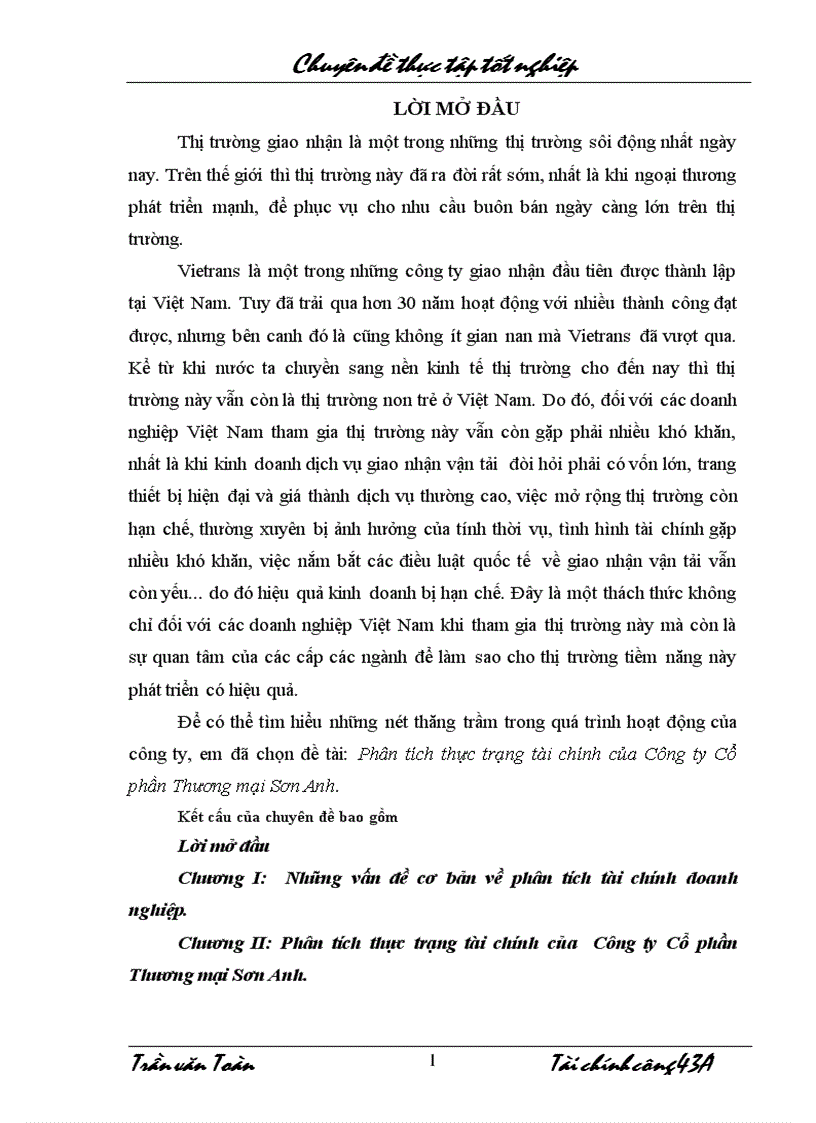 Phân tích thực trạng tài chính của cty kho vận ngoại thương Vietrans
