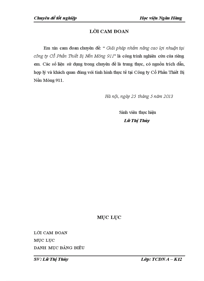 Giải pháp nhằm nâng cao lợi nhuận tại công ty Cổ Phần Thiết Bị Nền Móng 91