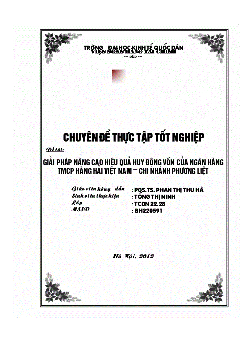 Giải pháp nâng cao hiệu quả huy động vốn của Ngân hàng TMCP Hàng Hải Việt Nam chi nhánh Phương Liệt