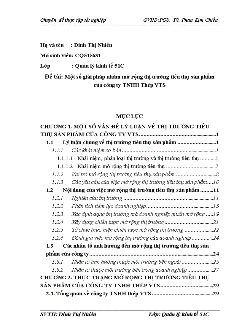 Một số giải pháp nhằm mở rộng thị trường tiêu thụ sản phẩm của công ty TNHH Thép VTS