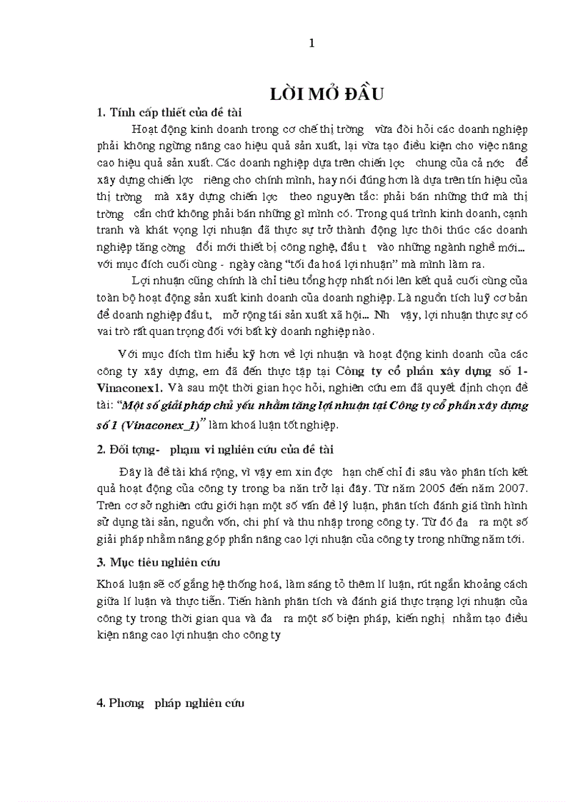 Một số giải pháp chủ yếu nhằm tăng lợi nhuận tại Công ty cổ phần xây dựng số 1 (Vinaconex_1)