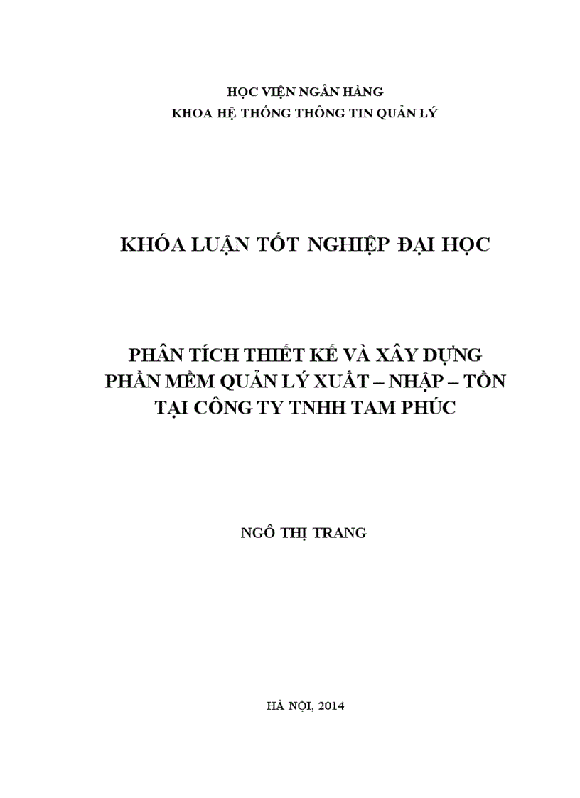 Phân tích thiết kế và xây dựng phần mềm quản lý  nhập xuất tồn tại Công ty TNHH Tam Phúc