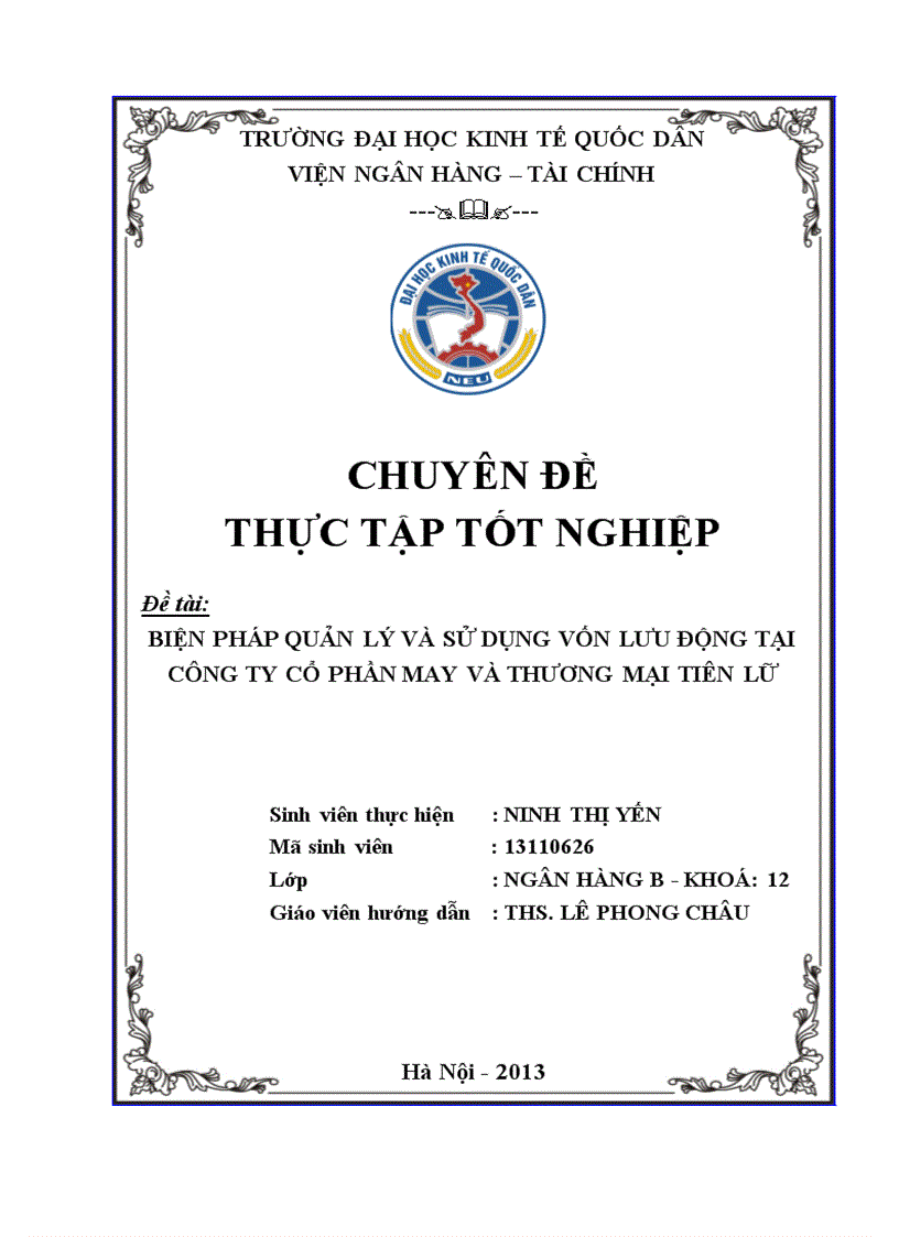 Biện pháp quản lý và sử dụng vốn lưu động tại Công ty Cổ phần May và thương mại Tiên Lữ