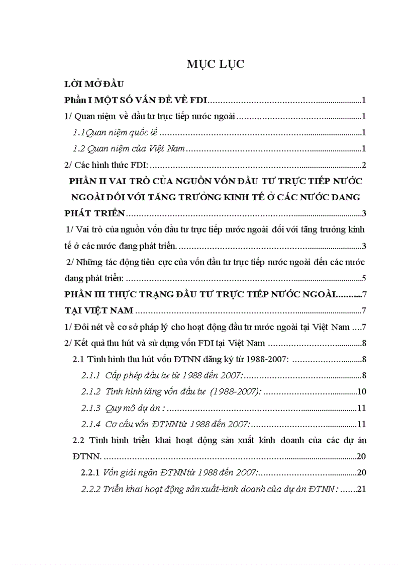 Vai trò của nguồn vốn đầu tư trực tiếp nước ngoài đối với tăng trưởng kinh tế ở các nước đang phát triển. Nghiên cứu thực trạng đầu tư trực tiếp nước ngoài ở Việt Nam