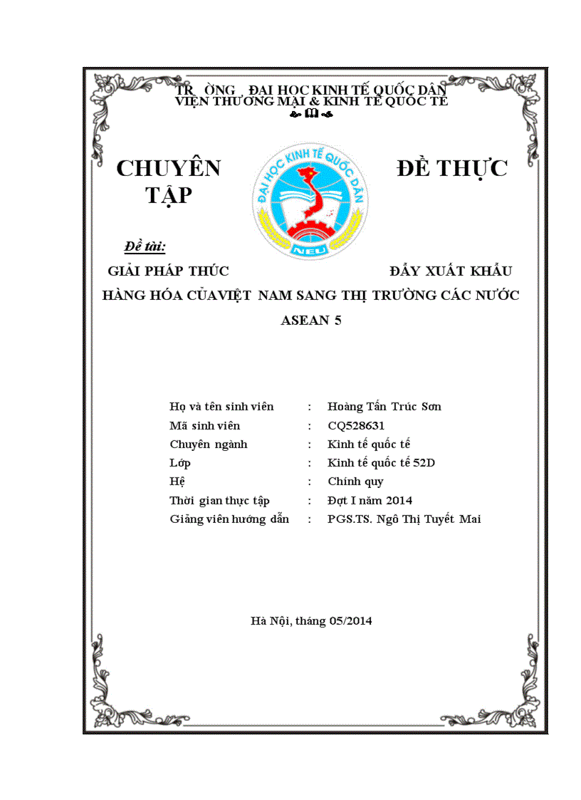 GIẢI PHÁP THÚC ĐẨY XUẤT KHẨU HÀNG HÓA CỦAVIỆT NAM SANG THỊ TRƯỜNG CÁC NƯỚC ASEAN 5