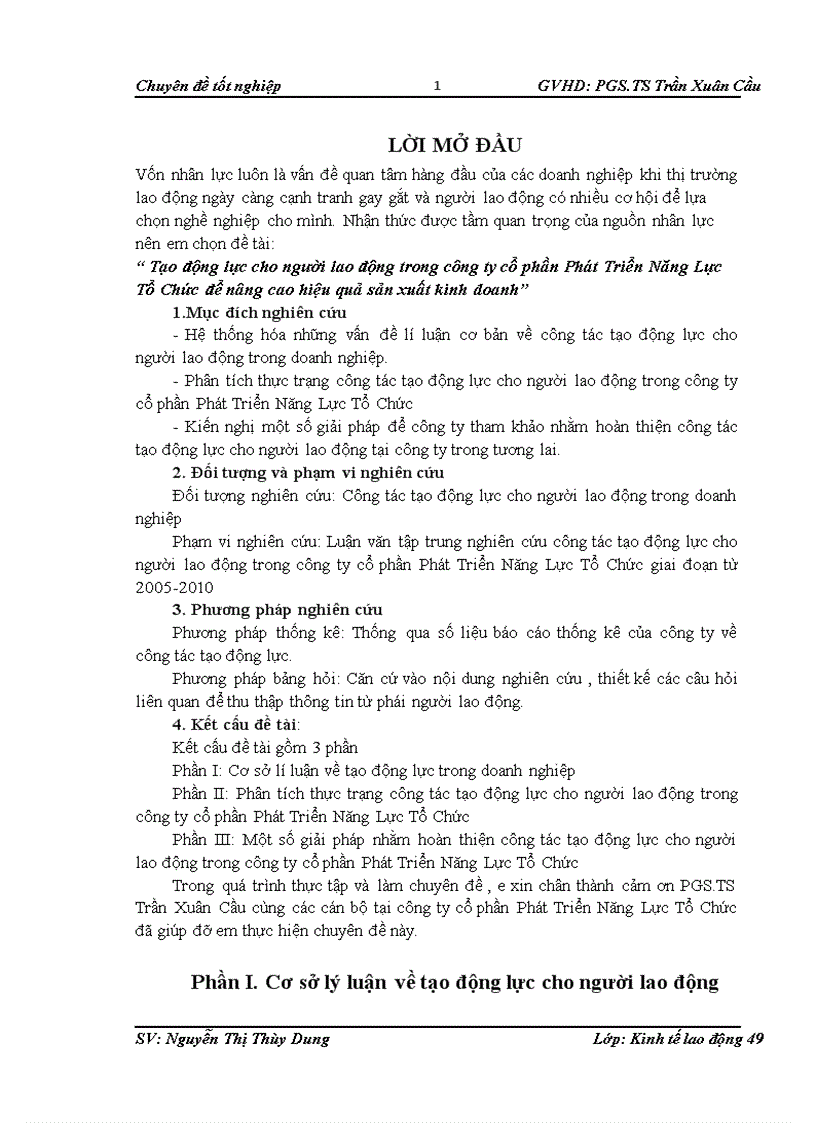 Tạo động lực cho người lao động trong công ty cổ phần Phát Triển Năng Lực Tổ Chức để nâng cao hiệu quả sản xuất kinh doanh
