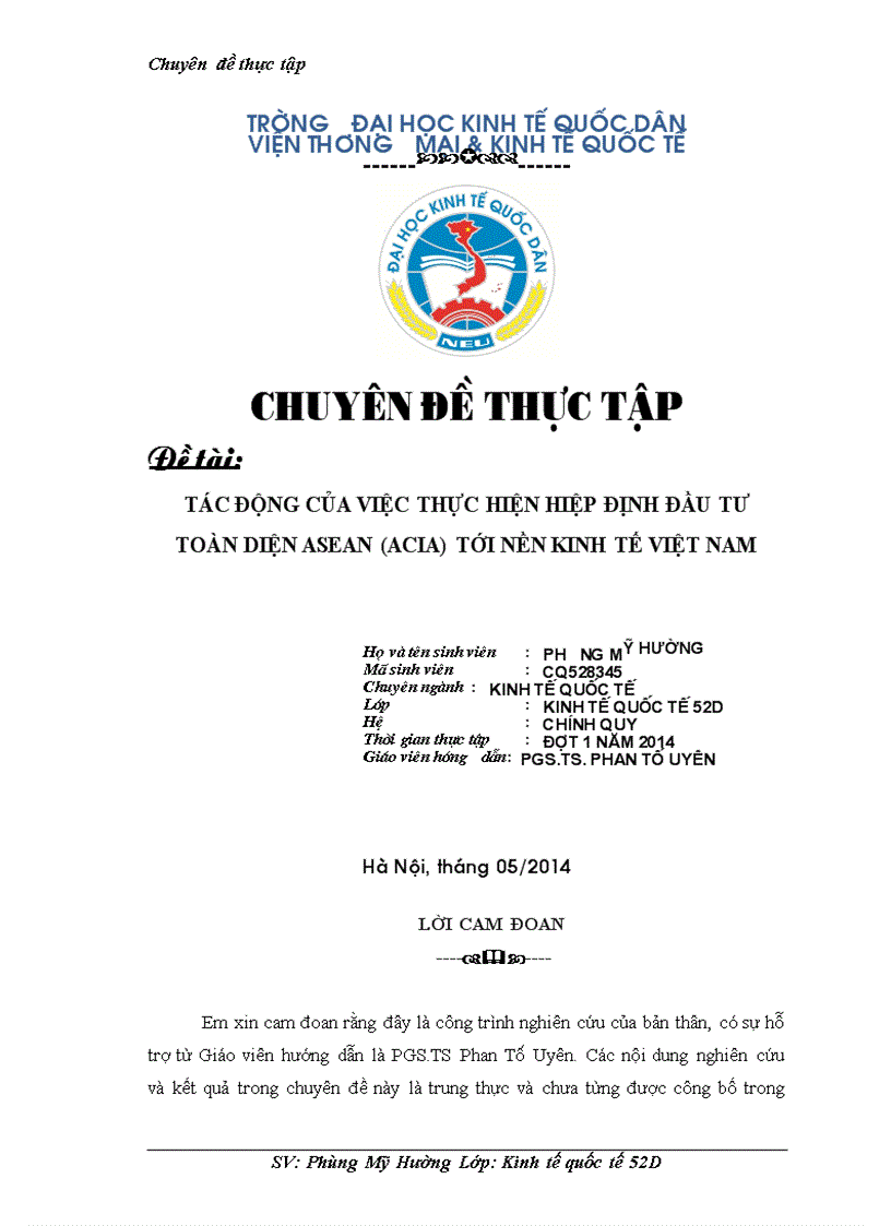 Tác động của việc thực hiện Hiệp định đầu tư toàn diện ASEAN (ACIA) tới nền kinh tế Việt Nam