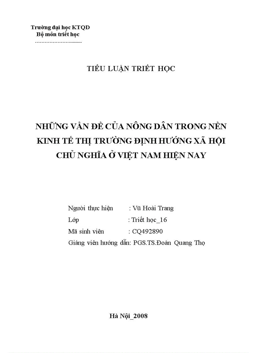 Những vấn đề của nông dân trong nền kinh tế thị trường định hướng XHCN ở Việt Nam hiện nay