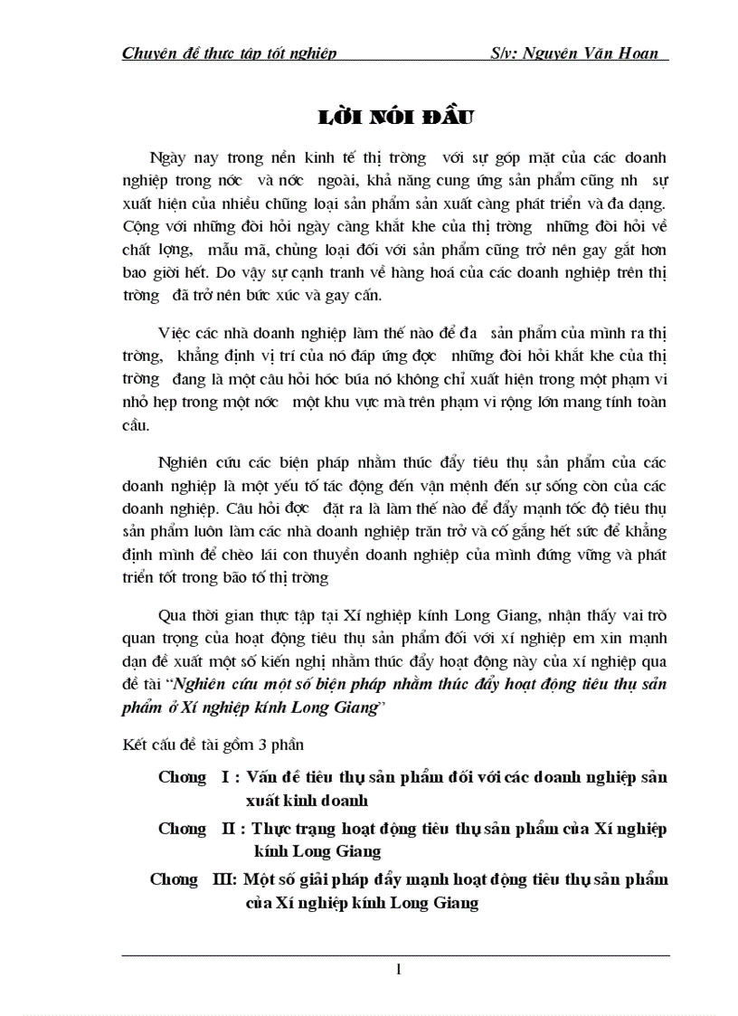 Tiêu thụ SP ở XN kính Long Giang