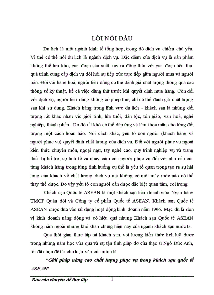 Giải pháp nâng cao chất lượng phục vụ trong khách sạn quốc tế ASEAN