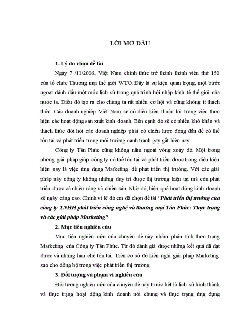 Phát triển thị trường của Công ty TNHH phát triển công nghiệp và thương mại Tân Phúc - Thực trạng và giải pháp Marketing
