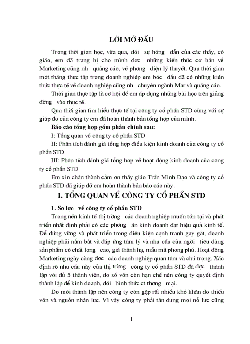 Phân tích đánh giá tình hình kinh doanh của Công ty Cổ phần STD
