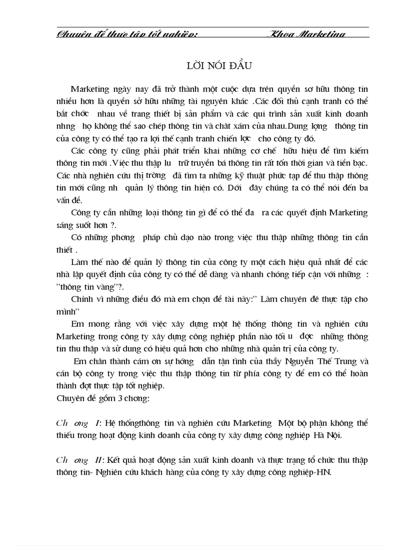 Hệ thống thông tin tại cty XD CN Hà Nội