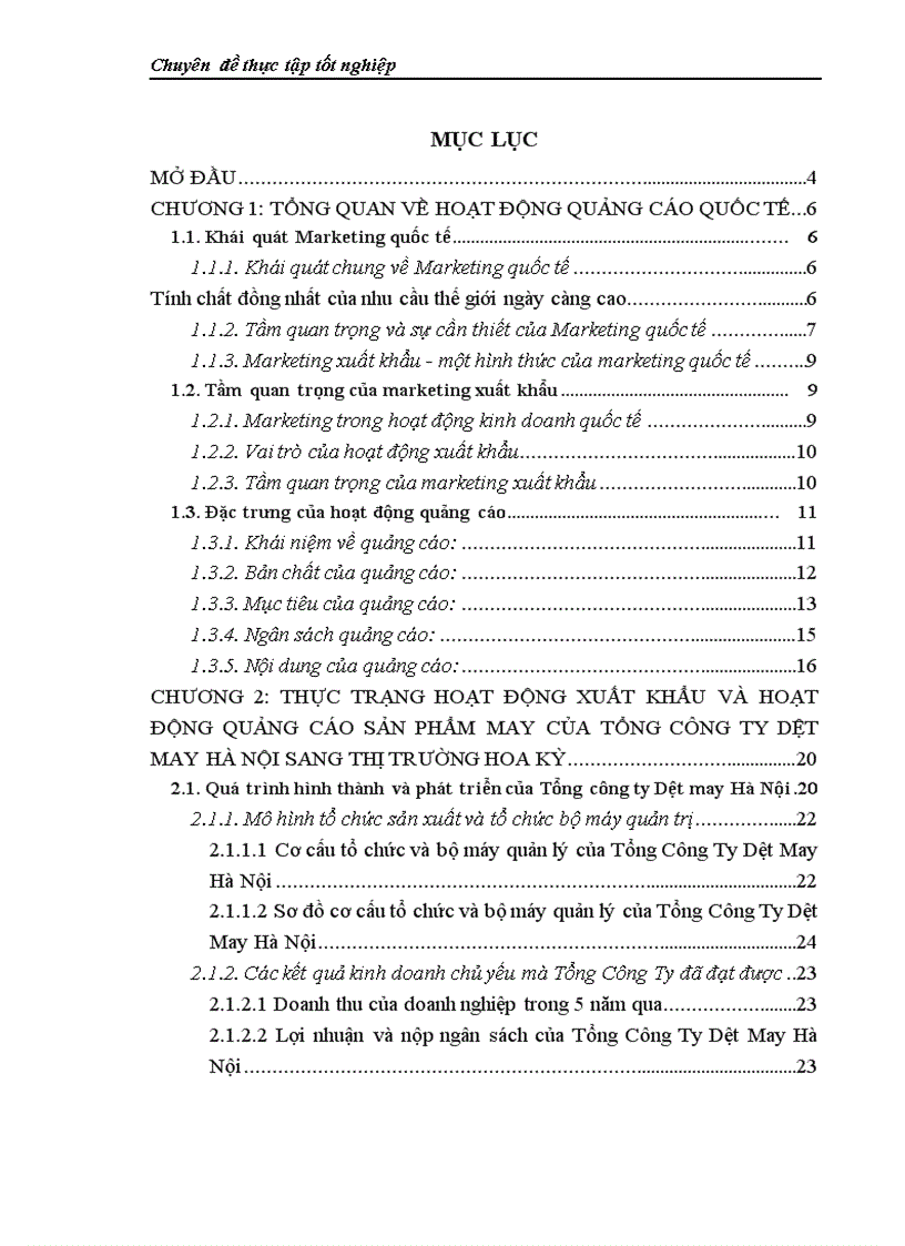 Chiến lược quảng cáo với việc mở rộng thị trường xuất khẩu sản phẩm may của Hanosimex sang thị trường Hoa Kỳ