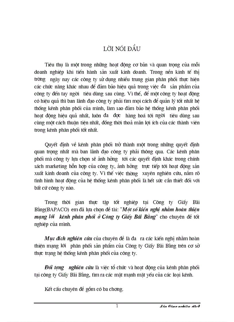 Hoàn thiện HT kênh phân phối tại cty Giấy Bãi Bằng