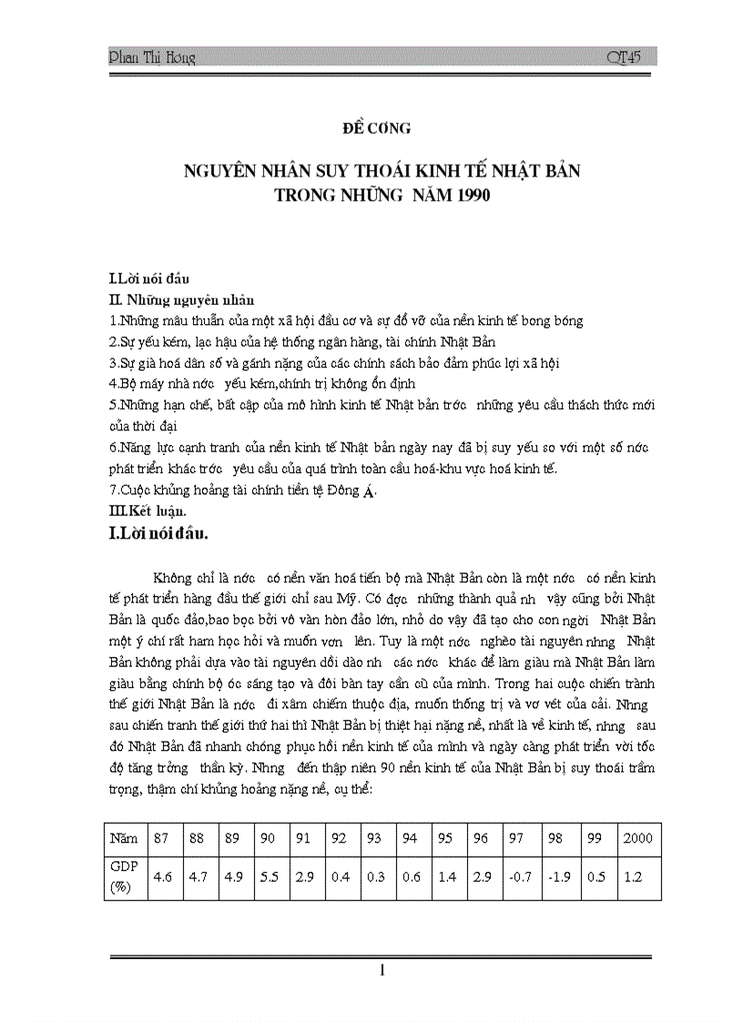 Nguyên nhân suy thoái KT Nhật những năm 90