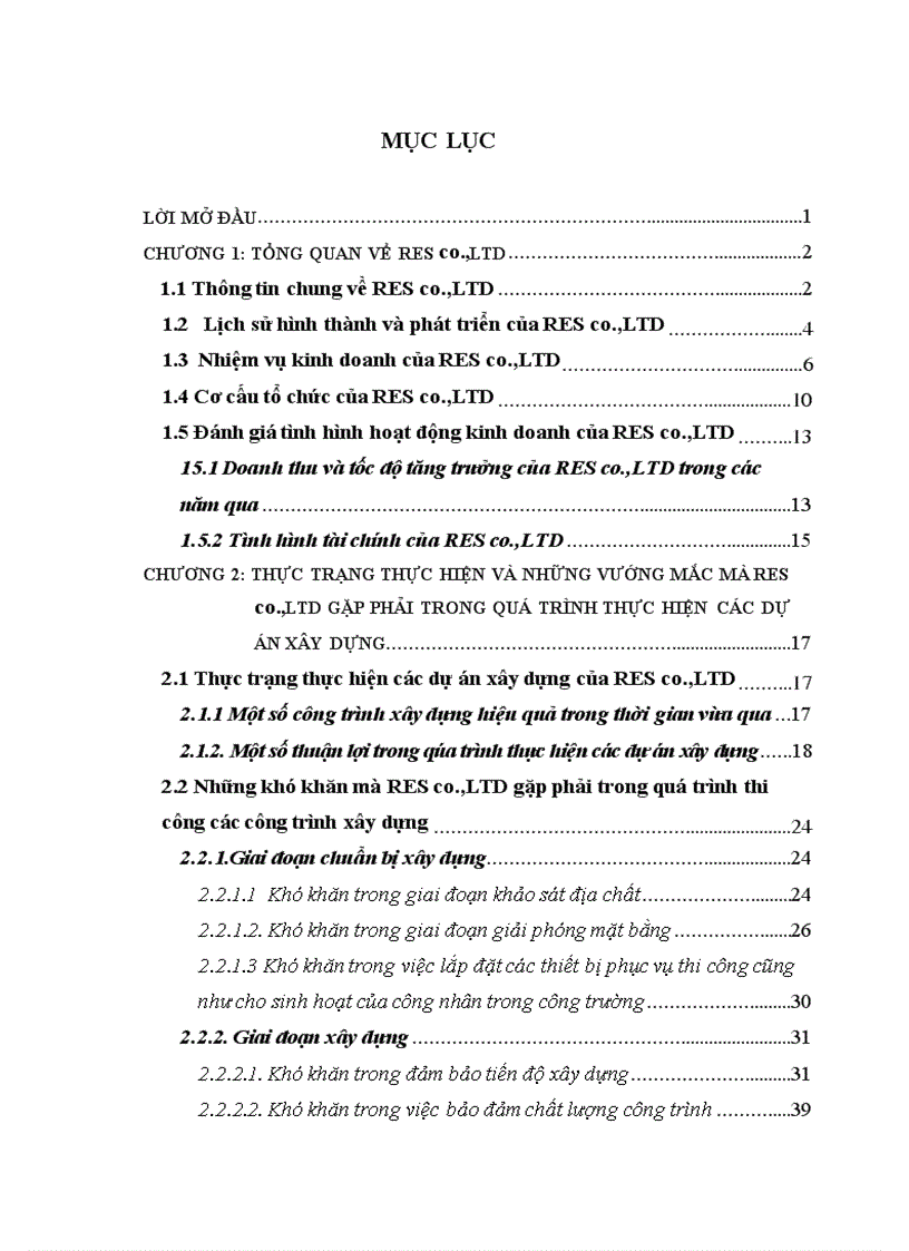 Những vướng mắc và giải pháp khắc phục trong quản lý thực hiện các dự án xây dựng ở RES co.,LTD