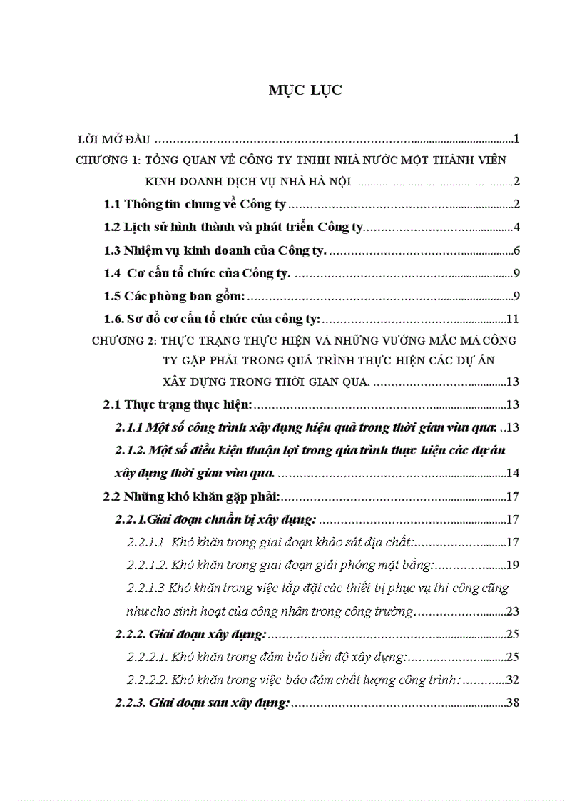 Nghiên cứu những vướng mắc trong quản lý thực hiện các dự án xây dựng ở Công ty TNHH nhà nước một thành viên kinh doanh dịch vụ nhà Hà Nội