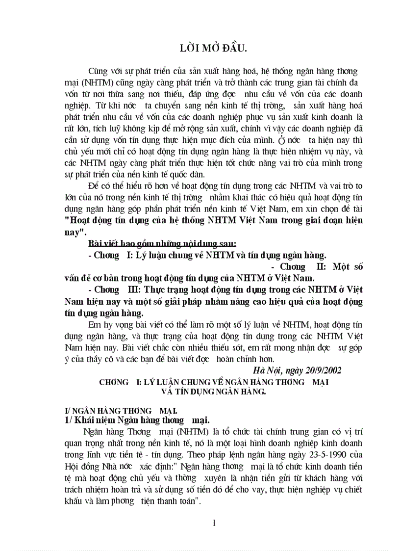 Tín dụng tại HT NHTM VN hiện nay