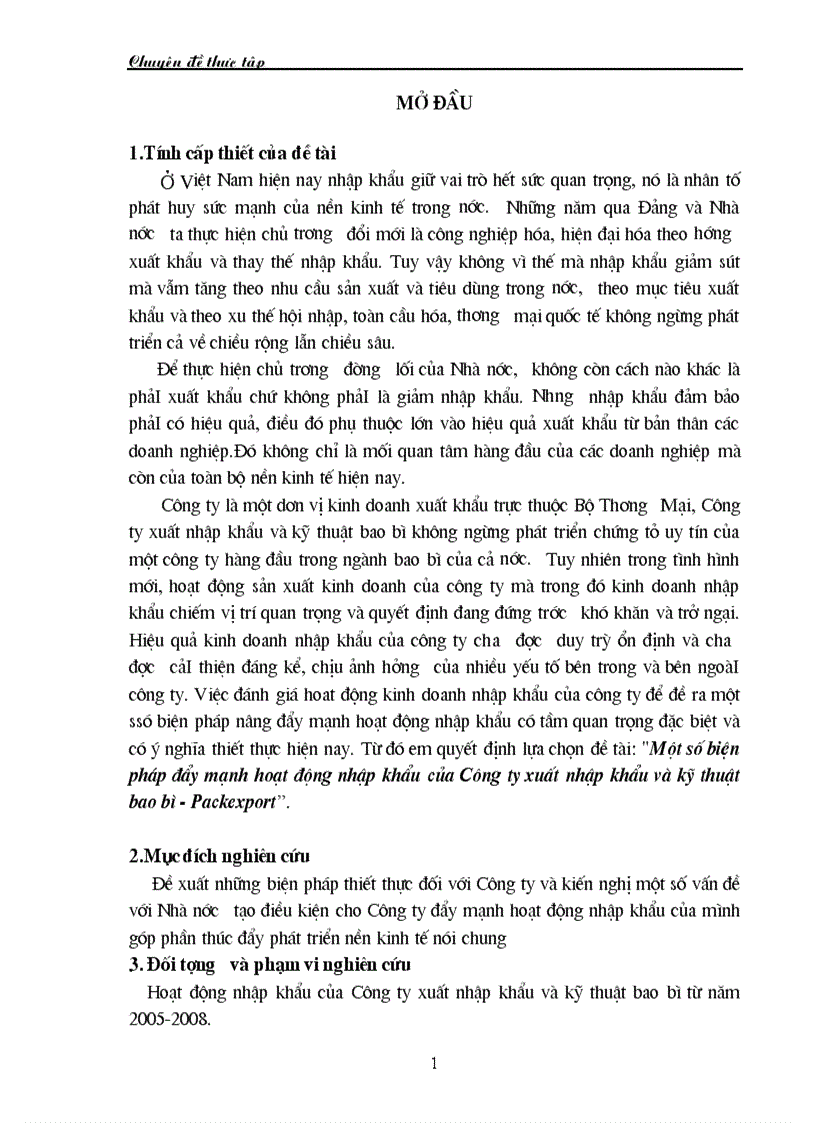 Một số biện pháp đẩy mạnh hoạt động nhập khẩu của Công ty xuất nhập khẩu và kỹ thuật bao bì - Packexport