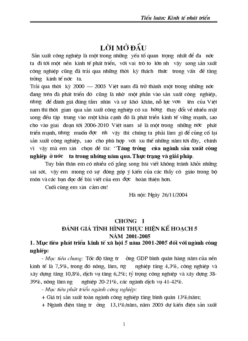 Tăng trưởng nghành CN ở nước ta trong những năm qua