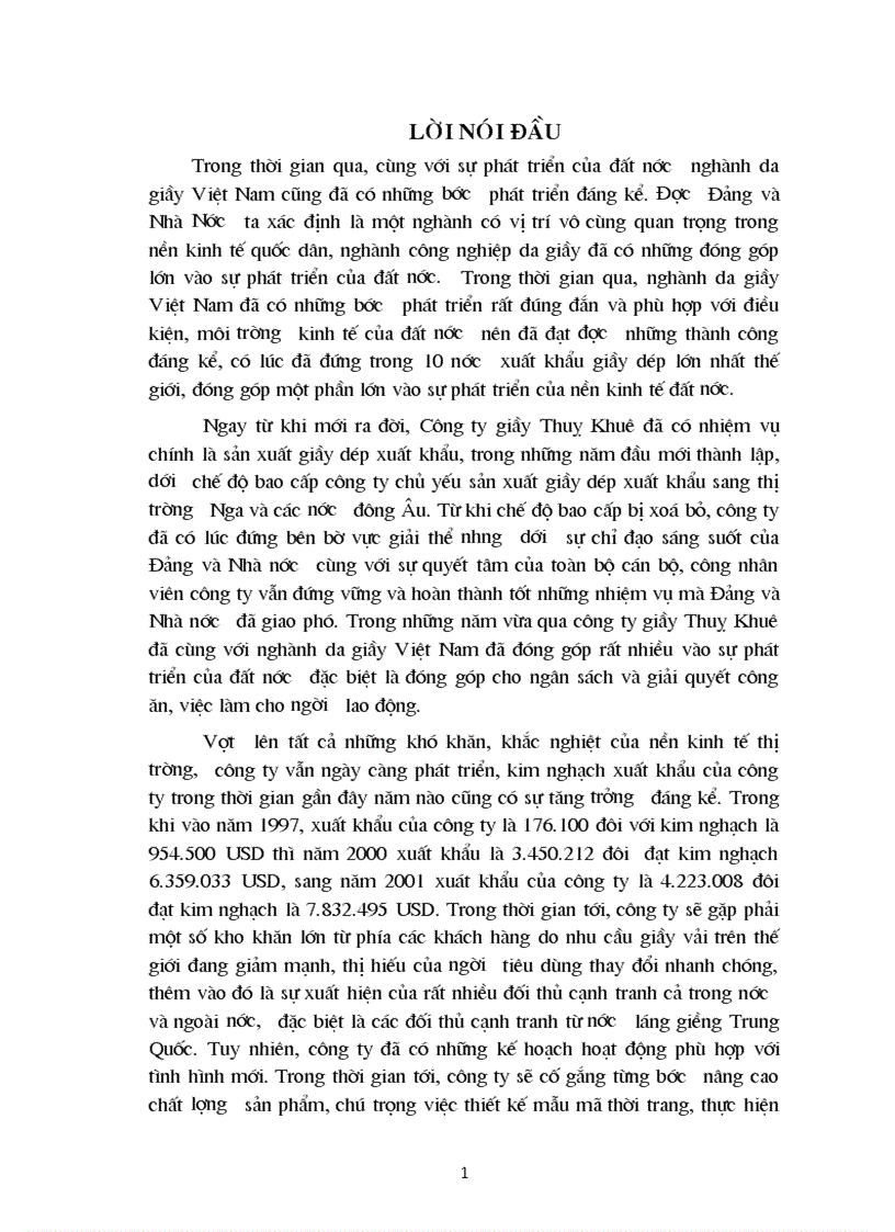 Thực trạng và giải pháp XK của cty Giày Thuỵ Khuê