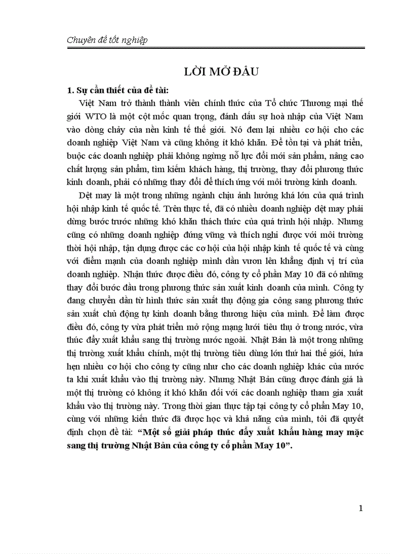 Một số giải pháp thúc đẩy xuất khẩu hàng may mặc sang thị trường Nhật Bản của Công ty Cổ phần May 10