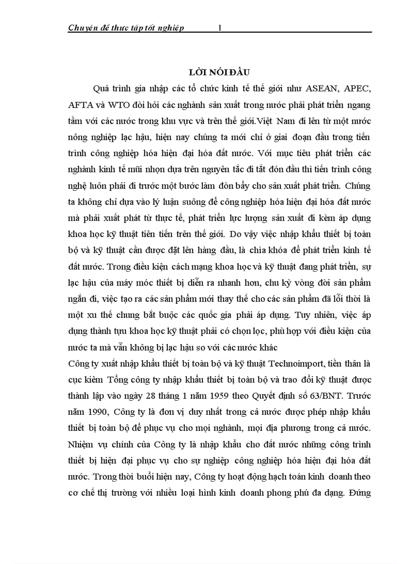 Thực trạng và giải pháp nâng cao hiệu quả hoạt động nhập khẩu ủy thác thiết bị toàn bộ tại Công ty Xuất nhập khẩu thiết bị toàn bộ và kỹ thuật Technoimport Hà Nội