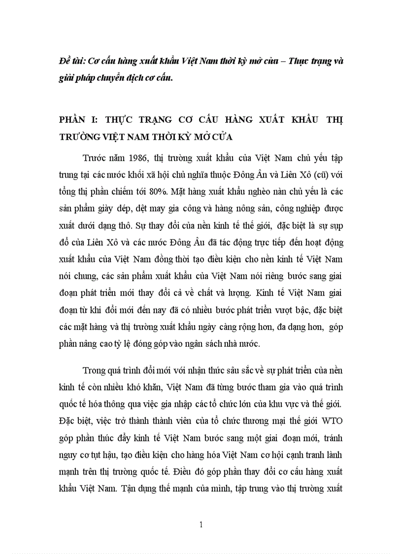 Cơ cấu hàng xuất khẩu Việt nam thời kỳ mở cửa - Thực trạng và giải pháp chuyển dịch cơ cấu