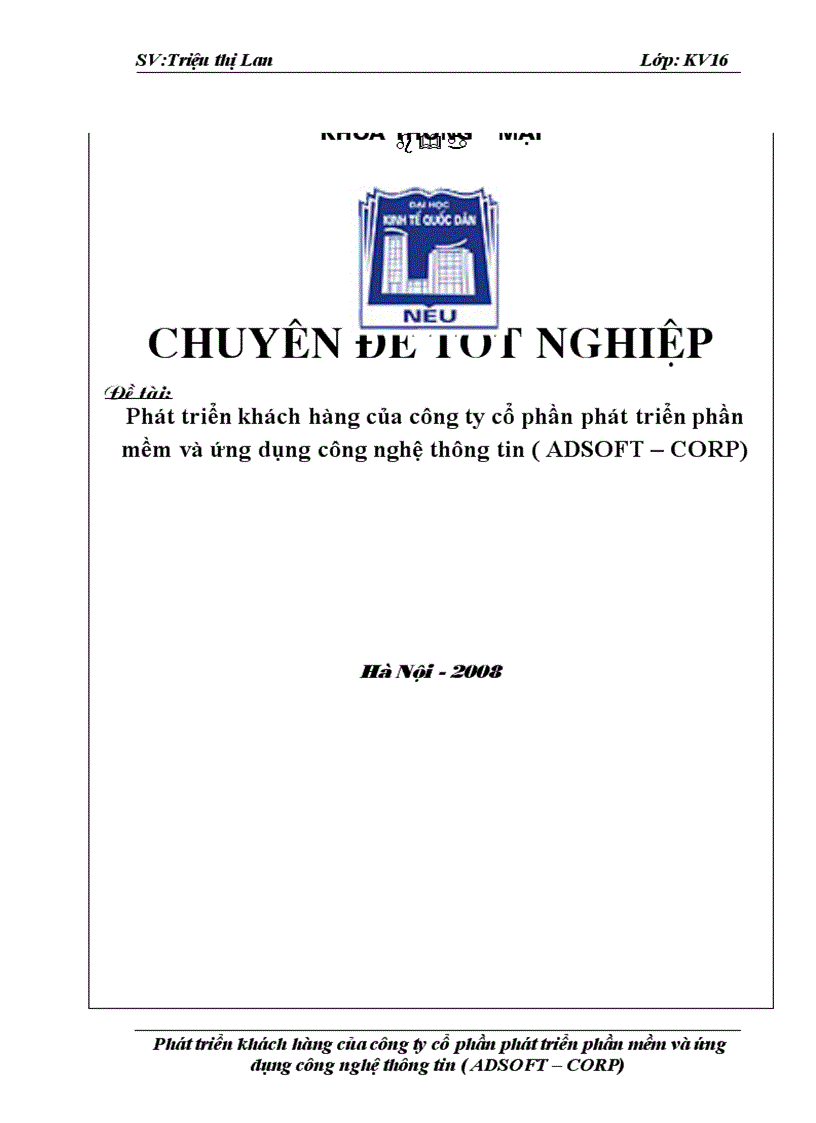 Phát triển khách hàng của Công ty Cổ phần phát triển phần mềm và ứng dụng công nghệ thông tin (adsoft - corp)