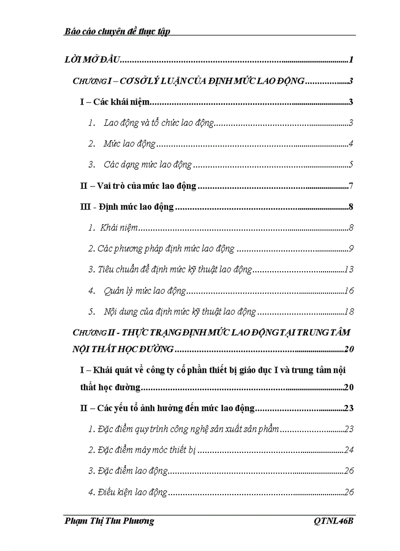 Định mức lao động cho các công việc trong xưởng gia công cơ khí của Trung tâm Nội thất học đường tại Công ty Cổ phần Thiết bị giáo dục I