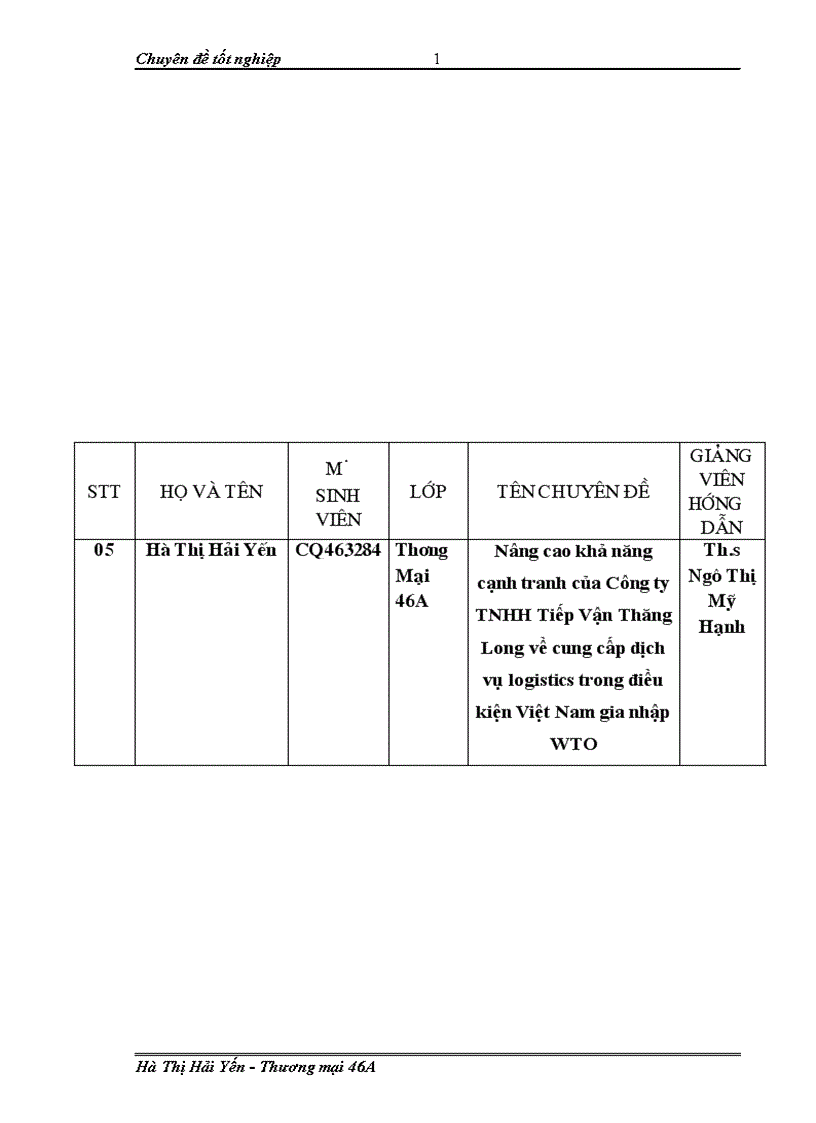 Nâng cao khả năng cạnh tranh của Công ty TNHH Tiếp Vận Thăng Long về cung cấp dịch vụ logistics trong điều kiện Việt Nam gia nhập WTO