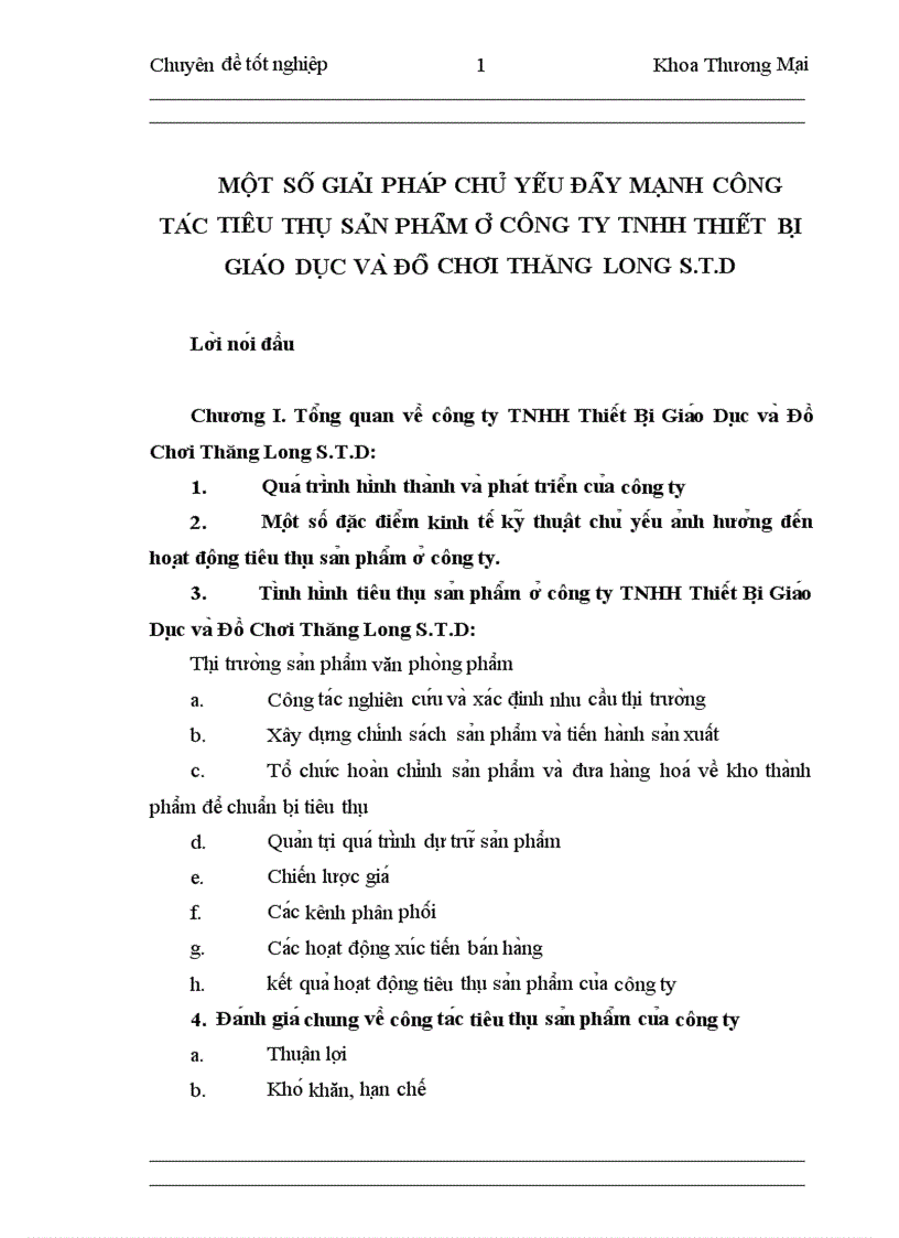 Một số giải pháp nhằm nâng cao hiệu quả tiêu thụ sản phẩm tại Công ty TNHH Thiết bị Giáo dục và Đồ chơi Thăng Long