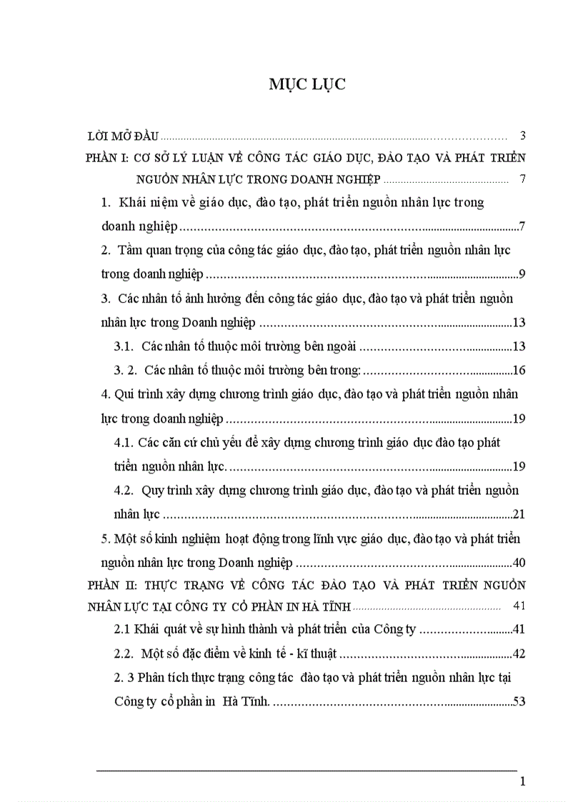 Một số giải pháp nhằm nâng cao hiệu quả công tác giáo dục, đào tạo và phát triển nguồn nhân lực tại Công ty Cổ phần in Hà Tĩnh