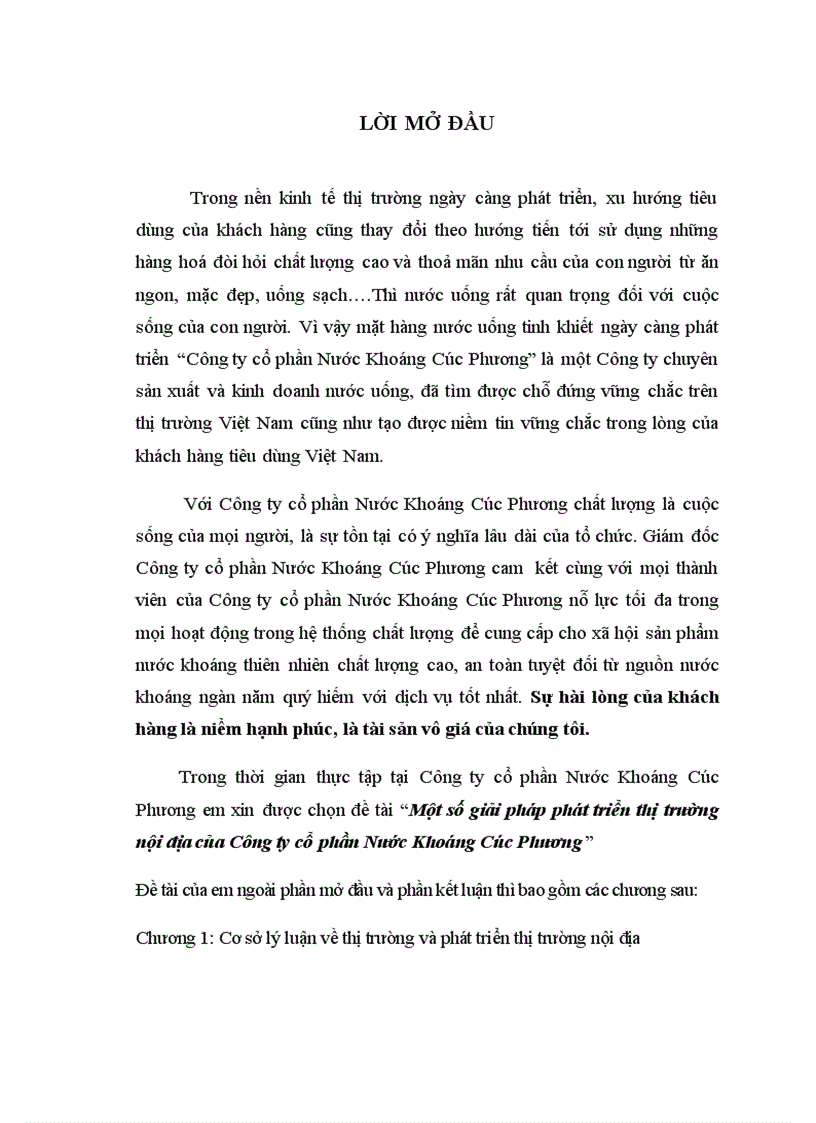 Một số giải pháp phát triển thị trường nội địa của Công ty Cổ phần nước khoáng Cúc Phương