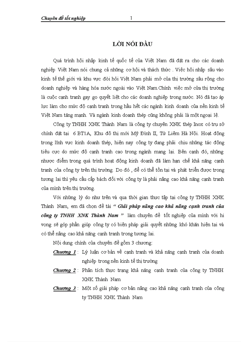 Giải pháp nâng cao khả năng cạnh tranh của Công ty TNHH Xuất nhập khẩu Thành Nam