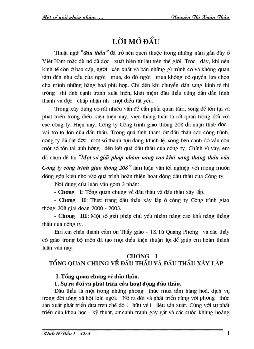 Nâng cao khả năng thắng thầu tại cty XD CTGT