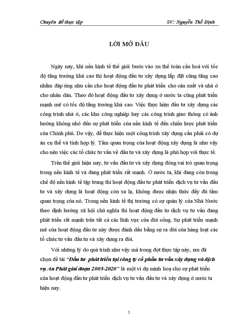 Đầu tư  phát triển tại công ty cổ phần tư vấn xây dựng và dịch vụ An Phát giai đoạn 2005-2020