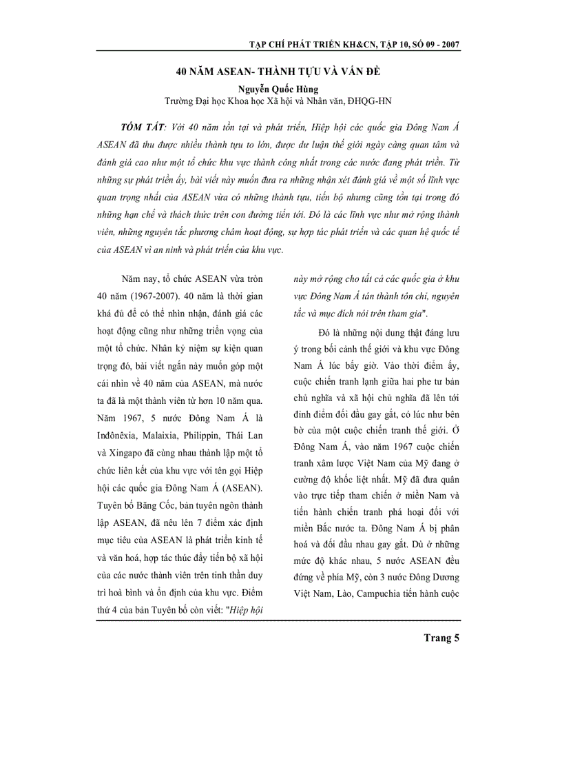 40 năm ASEAN thành tựu và vấn đề