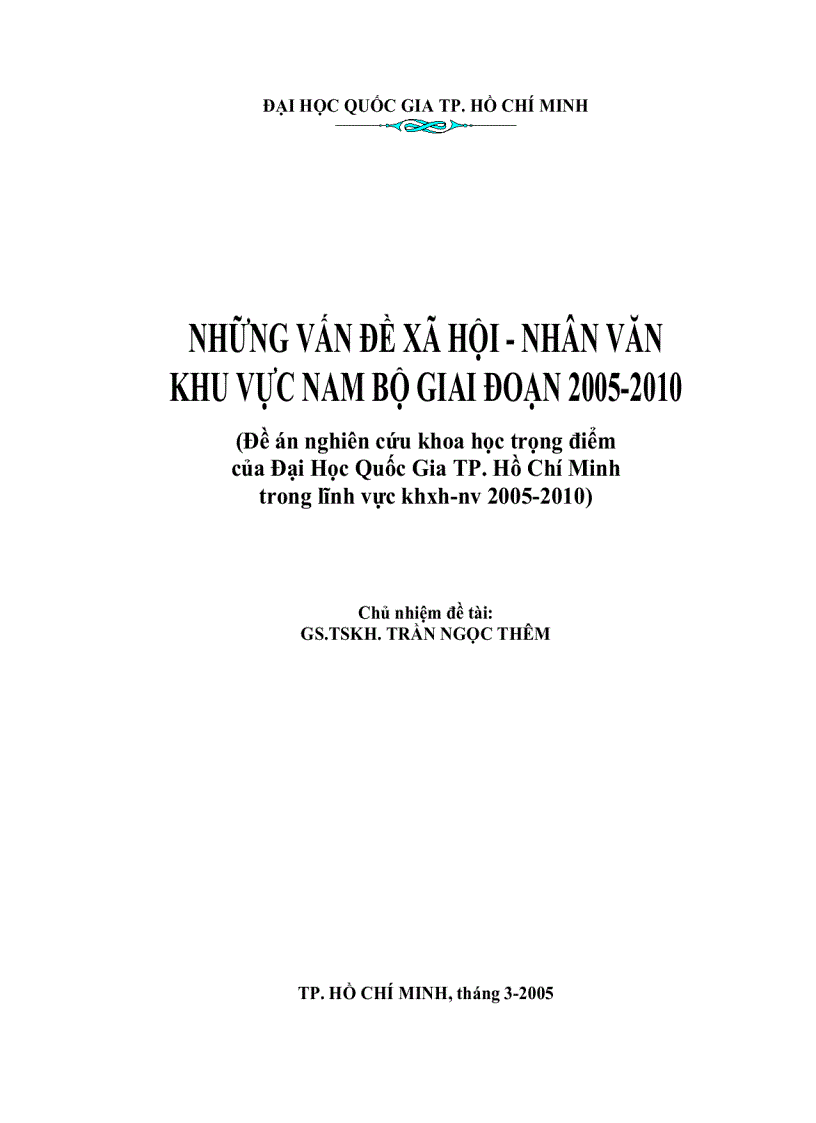Những vấn đề xã hội nhân văn khu vực Nam Bộ giai đoạn 2005 2010