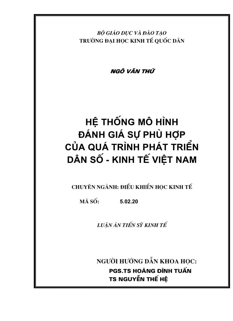 Hệ thống mô hình đánh giá sự phù hợp của quá trình phát triển dân số kinh tế Việt Nam